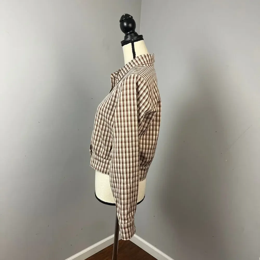 ASTR The Label Jesse Plaid Cropped Jacket Ecru Plaid/Gingham Women's XS